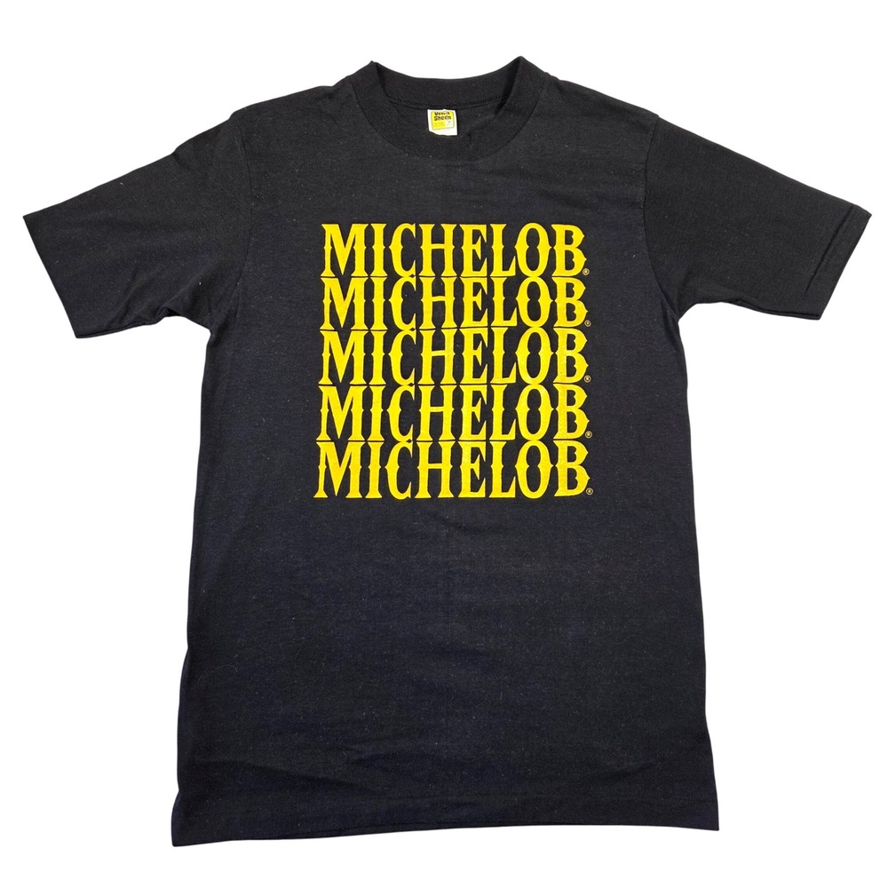 Vintage Velva Sheen Michelob Beer T-Shirt Mens Medium Black Yellow 80s USA Made